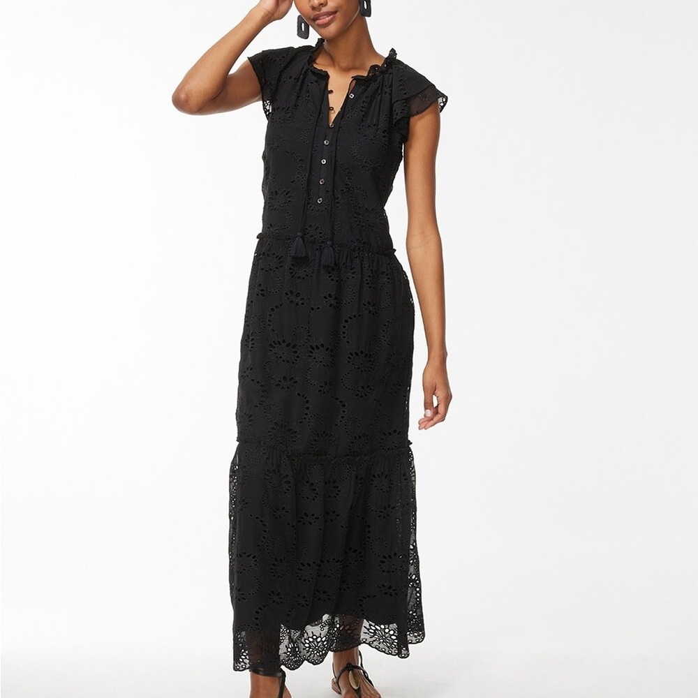 CHICO’s MIDI DRESS EYELET TIERED DRESS Alabaster WHITE Sz 1.5 - Picture 3 of 11
